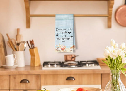 ArtisaEura Sky Blue Coastal Kitchen Towels, Beach Summer Dish Tea Towel for Kitchen, Inspirational Starfish Seashell Nautical Hand Towels for Bathroom Decor, 16x24 Inches