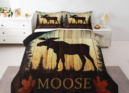 Erosebridal Farmhouse Bedding Pine Tree Rustic Decor, Moose Queen Comforter Set Wild Animal Bedding Comforter Sets, Oil Painting Abstract Quilt, Wildlife Nature Safari Room Decor for Boys Girls Teen