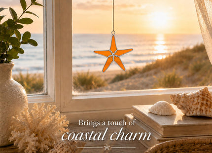 Stained Glass Orange Starfish Suncatcher, 3 in Room Decor, Home Decor