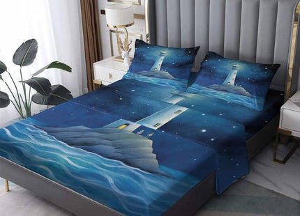 Full Size Sheet Sets - Lighthouse Bed Sheets, Nautical Bedding Sheets & Pillowcases, Soft Microfiber & Deep Pocket & Wrinkle Free Patterned Sheet Set, 1 Fitted Sheet, 1 Flat Sheet, 2 Pillow Cases