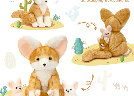 Karister Fennec Fox Plush Toy with 3 Babies, 17.4" Fox Stuffed Animal