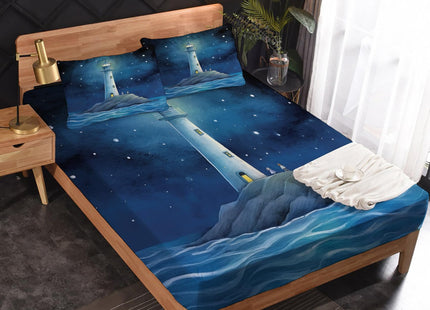 Full Size Sheet Sets - Lighthouse Bed Sheets, Nautical Bedding Sheets & Pillowcases, Soft Microfiber & Deep Pocket & Wrinkle Free Patterned Sheet Set, 1 Fitted Sheet, 1 Flat Sheet, 2 Pillow Cases