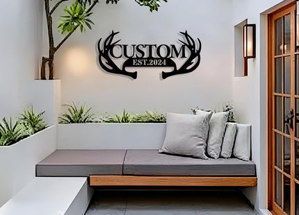 Personalized Metal Deer Antler Sign, Custom Deer Cabin Wall Art Decor