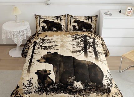 Feelyou Bear Comforter Set Queen Size Rustic Bedding Set for Kids Boys