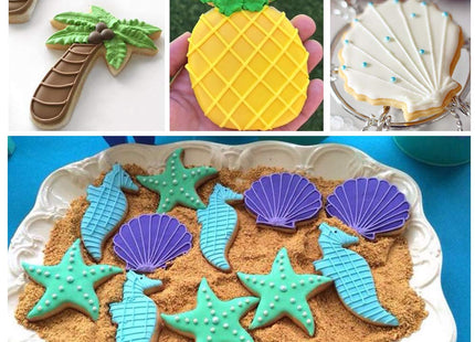 Beach Themed Cookie Cutter Set - Set of 6 - Palm Tree, Starfish, Seashell, Seahorse, Sailboat and Pineapple - in Durable Stainless Steel