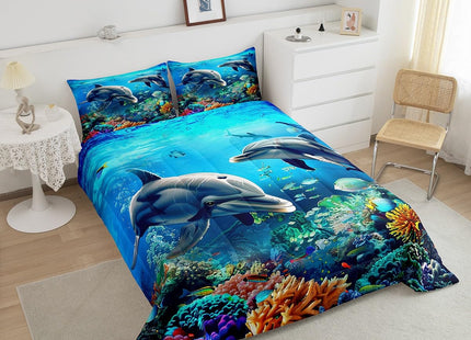 Feelyou Animal Print Dolphin Ocean Comforter Set Twin Size Kids Boys Girls