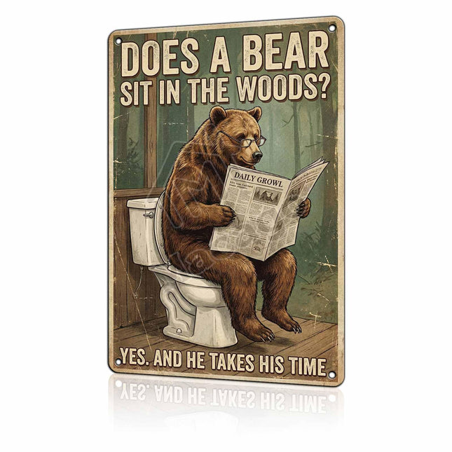 macago Cabin Bathroom Decor Funny Bear Outhouse Sign Wall Art