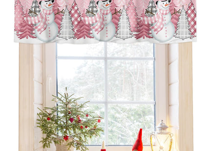 T&H XHome Christmas Valances for Kitchen Windows, Pink Winter Xmas Tree Forest Snowman Valance Rod Pocket Window Curtain for Bathroom Cafe Basement, Farmhouse Small Window Treatment, 60" W x 18" L