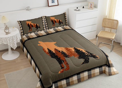 Feelyou Wolf Comforter Set for Girls Boys Kids Cute Wolf Wild Animals Comforter Room Rustic Cabin Country Bedding Set Nature Wildlife Bear Brown Duvet Set Room Decor Quilt Set Queen Size