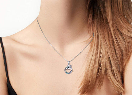 JUSTKIDSTOY Sterling Silver Fox Pendant Necklace - Circle Crystal Pendant, Women's Fox Jewelry Gift