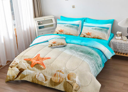 Bedbay Beach Comforter Set 8 Pcs Queen Bed in a Bag Coastal Bedding Ocean Beach Themed Bedding Set Queen Comforter with Sheets Turquoise Seaside Starfish Quilt Set (Aqua,Queen)
