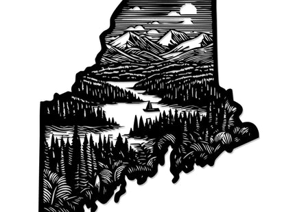 Maine State Landscape Metal Wall ArtWallArt DecorMetal Outdoor DecorMetal SignsRustic Farmhouse ArtworkStunning Wall Decoration for Living RoomOffice (Black,20 Inches)