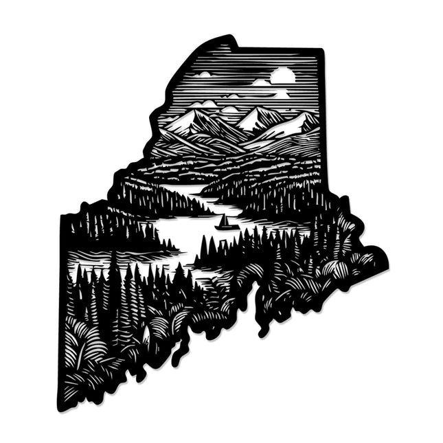 Maine State Landscape Metal Wall ArtWallArt DecorMetal Outdoor DecorMetal SignsRustic Farmhouse ArtworkStunning Wall Decoration for Living RoomOffice (Black,20 Inches)