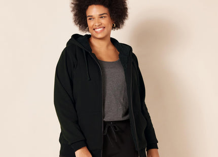 Amazon Essentials Women's Sherpa-Lined Fleece Full-Zip Hooded Jacket with Drawstring (Available in Plus Size), Black, X-Large