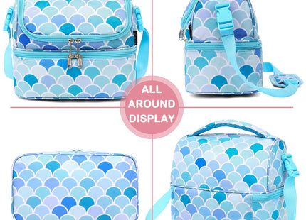 FlowFly Double Decker Cooler Insulated Lunch Bag Large Tote for Boys, Girls, Men, Women, With Adjustable Strap (Mermaid)