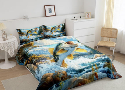 Erosebridal Pike Fish Comforter Set for Kids Boys Girls Teens Rustic Farmhouse Bedding Set Toddler Country Woodland Animal Down Comforter Hunter Cabin Duvet Insert Camping River Adventure Decor
