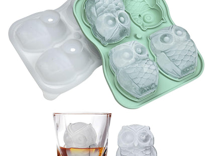 Cute Owl Ice Cube Mold, Owl Shapes Ice Cube Tray, Silicone Ice Mold Fun Shapes, Make 4 Large Owl Ice Balls for Whiskey Cocktails Drinks, Green