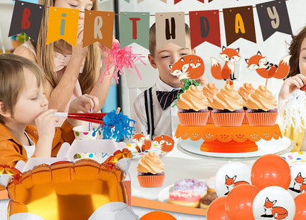 Fox Theme Birthday Party Supplies Decorations, 38PCS Fox Party Supplies Kit includes Fox Happy Birthday Banner, Fox Balloons and Various Party Tableware Supplies with Cartoon Fox