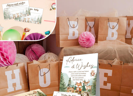 Woodland Baby Shower Decorations, Woodland Baby Predictions & Advice for New Parents，Set of 50 Cards, Gender Neutral Forest Animals Theme
