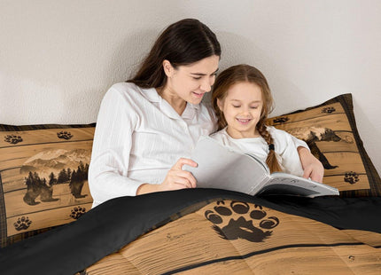 Feelyou Rustic Bear Comforter Set Farmhouse Black Bear Bedding Set Queen Size for Kids Boys Girls Forest Animal Wildlife Hunting Theme Duvet Quilt