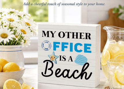 My Other Office Is A Beach Wood Box Sign for Office Desk Decor, Funny Beach Coastal Decoration for Coworkers, Friends, Home Office, Shelf and Bathroom
