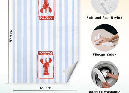 JINYO Maine Lobster Kitchen Towels, East Coast Beach Dish Towels Tea Towel, Preppy Coastal Decor, New England Style Hand Towels for Bathroom, Crawfish Decorations, 16x24 Inch