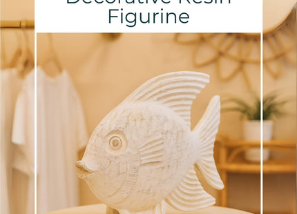 Coastal Fish Decorative Figurine – Handcrafted Polyresin Nautical Decor Sculpture – Figurines & Sculptures Home Decor for Office, Bedroom & Living Room – 10", Whitewash