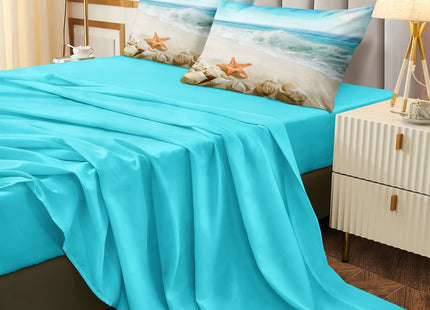Bedbay Beach Comforter Set 8 Pcs Queen Bed in a Bag Coastal Bedding Ocean Beach Themed Bedding Set Queen Comforter with Sheets Turquoise Seaside Starfish Quilt Set (Aqua,Queen)