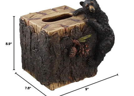 Decorative Black Bear/Pinecone Rustic Square Tissue Box Cover