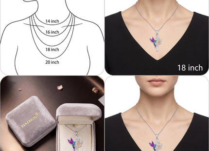Fenthring Hummingbird Necklace for Women Cross Sterling Silver