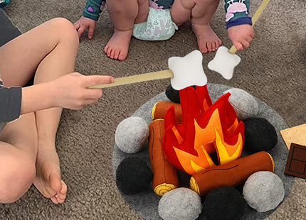 23 PCS Pretend Campfire Toys, Kids Plush Felt Play Campfire Playset Safe Fake Fire Wood Stones Toys Pretend Camping Play Set for Kids Toddlers Age 3-5