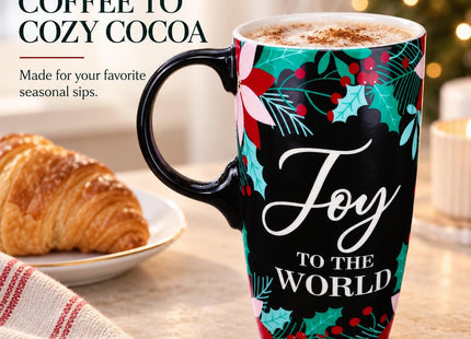Topadorn 17oz Holly Joy Ceramic Coffee Mug with Lid