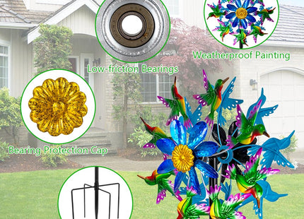 Viveta Outdoor Wind Spinners, Hummingbird Garden Windmill