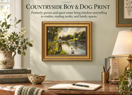 LECYHCYHLE Boy Fishing Framed Wall Art Boy And Dog Wall Decor 9×11 In