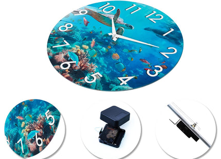 Crosstime 14 Inch Outdoor Clock – Waterproof Tempered Glass with Sea Turtle & Marine Life Theme, UV Resistant, Silent Nautical Coastal Decor Wall Clock for Patio, Pool, Garden, Backyard, Bathroom