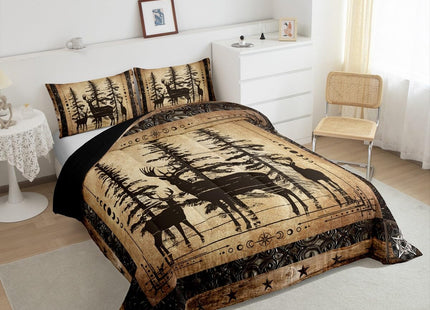 Erosebridal Rustic Deer Comforter Set Farmhouse Cabin Bedding Set Twin Western Woodland Wildlife Bedding Comforter Sets for Kids Boys Adults Men Black Retro Country Animal Quilt Duvet 2 Pcs