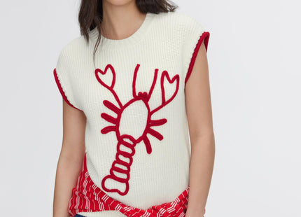 CIDER Women's Lobster Graphic Sweater Vest Chunky Cable Knit Pullover Top