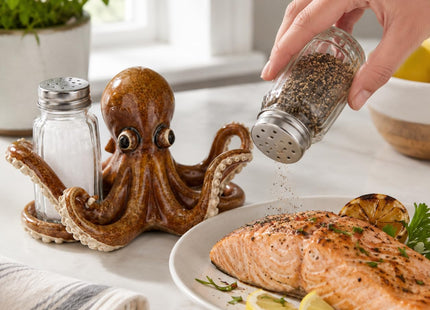 Comfy Hour 6.1 Inch Octopus Salt and Pepper Holder, Coastal Set of 2