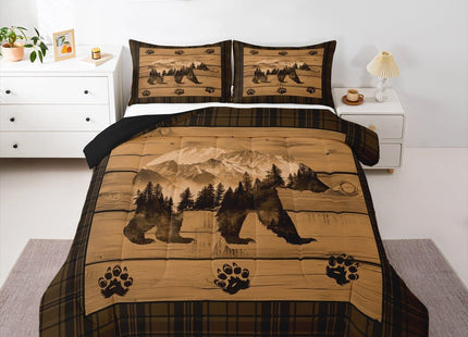 Feelyou Rustic Bear Comforter Set Farmhouse Black Bear Bedding Set Queen Size for Kids Boys Girls Forest Animal Wildlife Hunting Theme Duvet Quilt