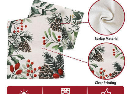Heirloom Haven Christmas Winter Table Runner, Holly Berry Pine Cone Needle Branch Table Runners Xmas Seasonal Holiday Table Decorations for Farmhouse Kitchen Dinning Home Party Decor 13x72in