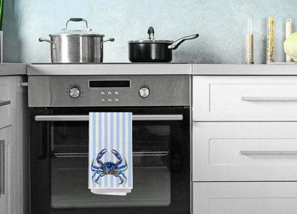 IAFQWDS Blue Crab Coastal Bathroom Decor Hand Towels, Coastal Nautical Dish Tea Towels, Blue Striped Beach Ocean Animal Decorative Hand Towel for Bathroom Kitchen, 16x24 Inch