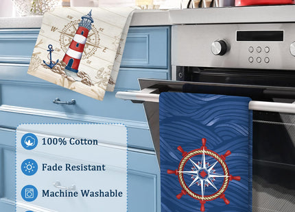 Arquiel Vintage Nautical Lighthouse Tea Towels Set of 4, 100% Cotton