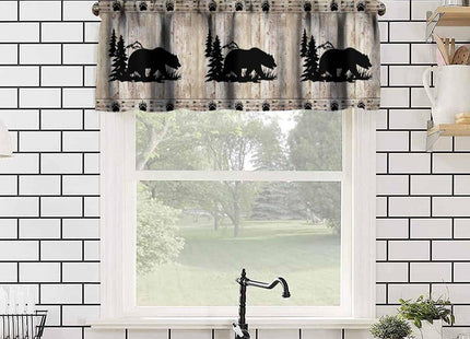 Djaby Bear Valance Curtains, Wild Animals Rustic Cabin Forest Bear Print Wooden Board Small Valance Curtains for Bedroom Living Room 54x18inch