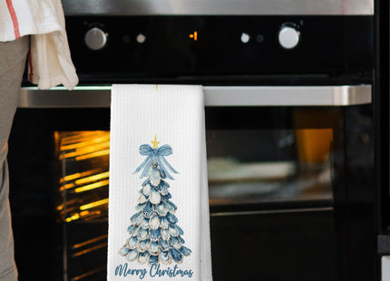 Mcehtle Coastal Beach Oyster Merry Christmas Tree Kitchen Towels,