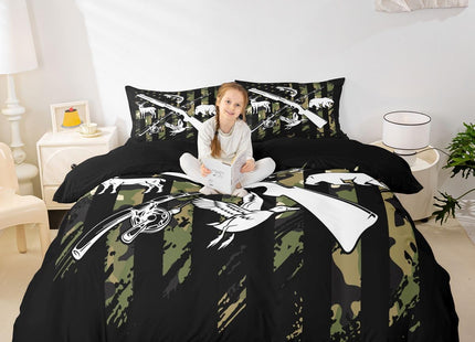 Erosebridal Hunting Duck Bear Deer Bedding Set Fishing Bass Fish Comforter Cover Twin for Boys Men Green Camo American Flag Duvet Cover Camouflage Hunt Flag Bedspread Cover with 1 Pillow Case