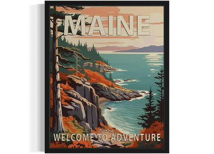 Maine State Scenery Unframed Poster Art Print, Retro States Landscape Wall art Decor, Adventure Mountain and Scenery Painting for Bedroom, Living Room 42 (Maine, 10"L x 8"W, Unframed)