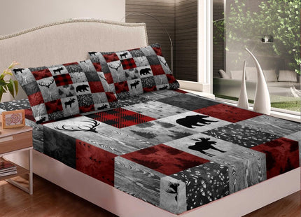 Erosebridal Rustic Bear Bed Sheets Cabin Camping Decor,Hunting Deer Fitted Sheet for Lodge,Farm Style Bedding Set,Wild Animal Bed Cover with 1 Pillowcase Wrinkle Free,Twin 2pcs,no Top Sheet