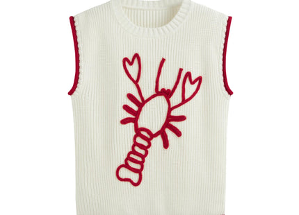 CIDER Women's Lobster Graphic Sweater Vest Chunky Cable Knit Pullover Top