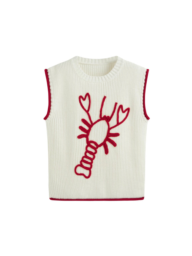 CIDER Women's Lobster Graphic Sweater Vest Chunky Cable Knit Pullover Top