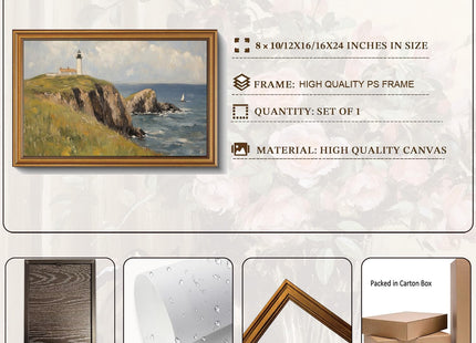 Gold Framed Wall Art Vintage Lighthouse Canvas Art Prints